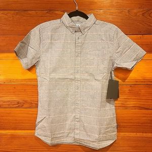 HURLEY boys Large Button Down grey striped shirt